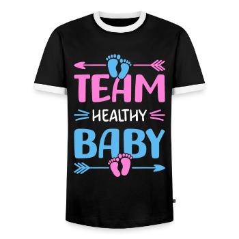 Team Healthy Baby Gender Reveal Party - Männer Kontrast-T-Shirt - Schwarz/Weiß - Vorne - AI Model Female 172 light (172cm) & AI Model Male 178 light (178cm)