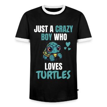 Crazy Boy Zoo Animal Gift Turtle - Men's Ringer Shirt - black/white - Front - AI Model Female 172 light (172cm) & AI Model Male 178 light (178cm)