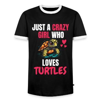 Crazy Girl Ocean Animal Gift Turtle - Men's Ringer Shirt - black/white - Front - AI Model Female 172 light (172cm) & AI Model Male 178 light (178cm)