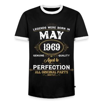 Les légendes sont nées en mai 1956 - T-shirt contrasté Homme - noir/blanc - Devant - AI Model Female 172 light (172cm) & AI Model Male 178 light (178cm)