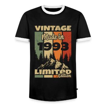 Vintage 1993 Birthday Gift 1993 - Men's Ringer Shirt - black/white - Front - AI Model Female 172 light (172cm) & AI Model Male 178 light (178cm)