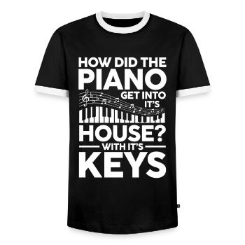 How Did The Piano Get Into House With It's Keys - Männer Kontrast-T-Shirt - Schwarz/Weiß - Vorne - AI Model Female 172 light (172cm) & AI Model Male 178 light (178cm)