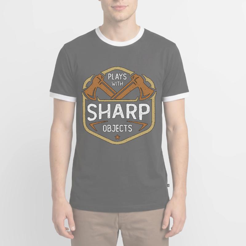 Axe Throwing Plays With Sharp Objects Double Ax Männer Kontrast-T-Shirt