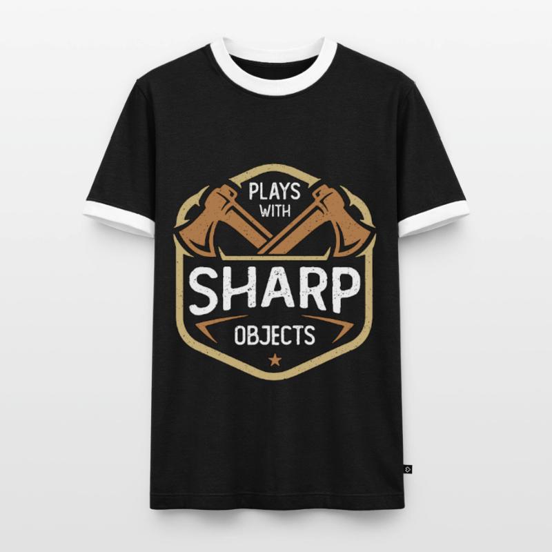 Axe Throwing Plays With Sharp Objects Double Ax Männer Kontrast-T-Shirt
