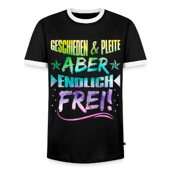 Geschieden und Pleite aber Frei Scheidungsparty - Männer Kontrast-T-Shirt - Schwarz/Weiß - Vorne - AI Model Female 172 light (172cm) & AI Model Male 178 light (178cm)