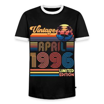 birthday April 1996 April. April 1996 Gift. - Men's Ringer Shirt - black/white - Front - AI Model Female 172 light (172cm) & AI Model Male 178 light (178cm)