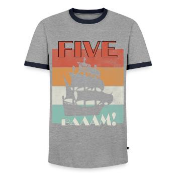 Pirate 5 years birthday shirt - Men's Ringer Shirt - grey/navy  - Front - AI Model Female 172 light (172cm) & AI Model Male 178 light (178cm)