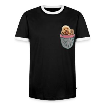 Maltipoo Brusttasche Hundeliebhaber - Männer Kontrast-T-Shirt - Schwarz/Weiß - Vorne - AI Model Female 172 light (172cm) & AI Model Male 178 light (178cm)