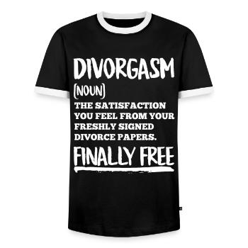 Scheidung Frauen Divorgasm Endlich geschieden - Männer Kontrast-T-Shirt - Schwarz/Weiß - Vorne - AI Model Female 172 light (172cm) & AI Model Male 178 light (178cm)