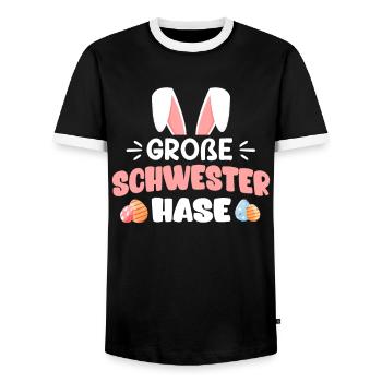 Frohe Ostern Schwester Hase Osterhasen Schwestern - Männer Kontrast-T-Shirt - Schwarz/Weiß - Vorne - AI Model Female 172 light (172cm) & AI Model Male 178 light (178cm)