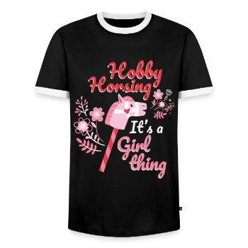 Its a Girl Thing Hobbyhorsing - Men's Ringer Shirt - black/white - Front - AI Model Female 172 light (172cm) & AI Model Male 178 light (178cm)