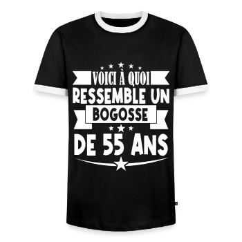anniversaire 55 ans. beau gosse 55 ans. 55e annive - T-shirt contrasté Homme - noir/blanc - Devant - AI Model Female 172 light (172cm) & AI Model Male 178 light (178cm)