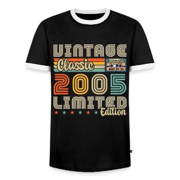 Jahrgang 2005 Jahrgang 2005 Geburtstagsgeschenk - Männer Kontrast-T-Shirt - Schwarz/Weiß - Vorne - AI Model Female 172 light (172cm) & AI Model Male 178 light (178cm)