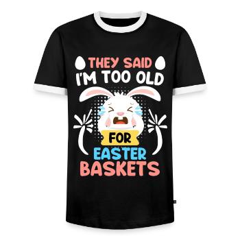 Osterhasen Osterkörbchen Bunny Ostereier - Männer Kontrast-T-Shirt - Schwarz/Weiß - Vorne - AI Model Female 172 light (172cm) & AI Model Male 178 light (178cm)