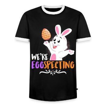 Egg-Specting Easter Bunny Easter Eggs Easter - Men's Ringer Shirt - black/white - Front - AI Model Female 172 light (172cm) & AI Model Male 178 light (178cm)