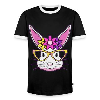 Hasengesicht Cooler Osterhase mit Brille - Männer Kontrast-T-Shirt - Schwarz/Weiß - Vorne - AI Model Female 172 light (172cm) & AI Model Male 178 light (178cm)