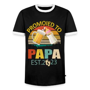 Promoted To Papa Est 2023 Vintage New Fathers Day - Men's Ringer Shirt - black/white - Front - AI Model Female 172 light (172cm) & AI Model Male 178 light (178cm)