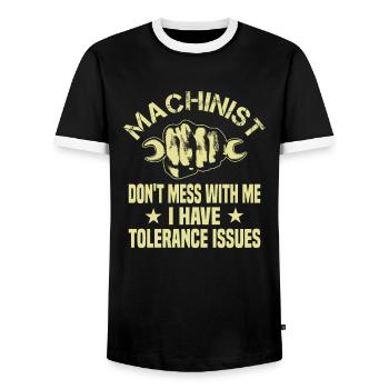 Problèmes de tolérance des mécaniciens du CNC - T-shirt contrasté Homme - noir/blanc - Devant - AI Model Female 172 light (172cm) & AI Model Male 178 light (178cm)