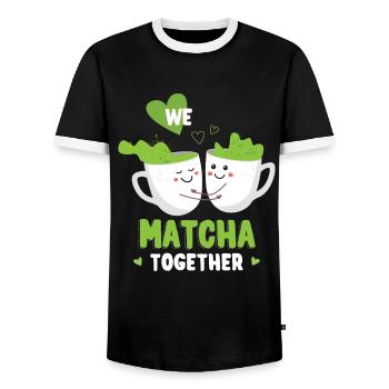 We Matcha Together Love Japan - Men's Ringer Shirt - black/white - Front - AI Model Female 172 light (172cm) & AI Model Male 178 light (178cm)