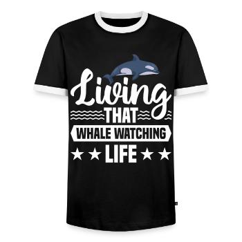 Whale Watching Whale Watching Orca Blue Whale - Men's Ringer Shirt - black/white - Front - AI Model Female 172 light (172cm) & AI Model Male 178 light (178cm)