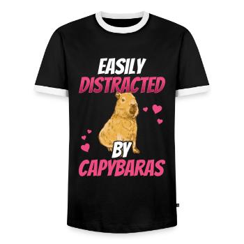 Capybara distracts capybara from South America - Men's Ringer Shirt - black/white - Front - AI Model Female 172 light (172cm) & AI Model Male 178 light (178cm)