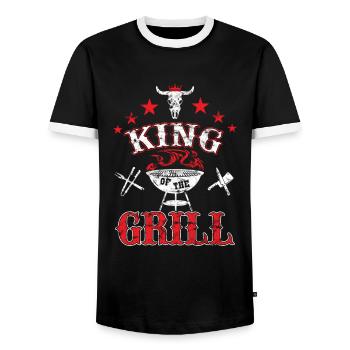 King of the Grill - Men's Ringer Shirt - black/white - Front - AI Model Female 172 light (172cm) & AI Model Male 178 light (178cm)