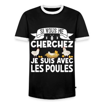 si vous me cherchez je suis avec les poules - T-shirt contrasté Homme - noir/blanc - Devant - AI Model Female 172 light (172cm) & AI Model Male 178 light (178cm)