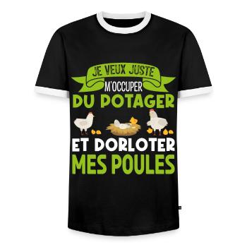 M'occuper Du Potager Et Des Poules. Jardinage. - T-shirt contrasté Homme - noir/blanc - Devant - AI Model Female 172 light (172cm) & AI Model Male 178 light (178cm)
