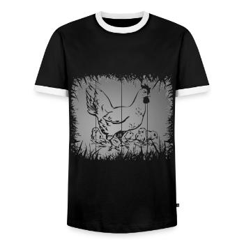 Agriculteur Huehner Haehnchen Agriculteur - T-shirt contrasté Homme - noir/blanc - Devant - AI Model Female 172 light (172cm) & AI Model Male 178 light (178cm)