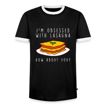 Funny Pasta Noodle Lover - Men's Ringer Shirt - black/white - Front - AI Model Female 172 light (172cm) & AI Model Male 178 light (178cm)