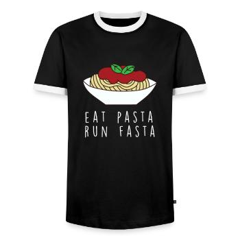 Funny Pasta Saying Food Pasta Lovers - Men's Ringer Shirt - black/white - Front - AI Model Female 172 light (172cm) & AI Model Male 178 light (178cm)