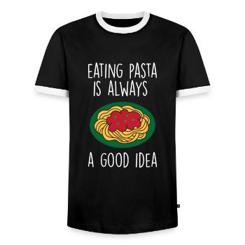 Funny Pasta Saying Food Pasta Lovers - Men's Ringer Shirt - black/white - Front - AI Model Female 172 light (172cm) & AI Model Male 178 light (178cm)