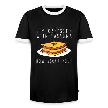 Funny Pasta Saying Food Pasta Lovers - Men's Ringer Shirt - black/white - Front - AI Model Female 172 light (172cm) & AI Model Male 178 light (178cm)