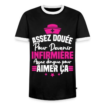 Assez douée pour devenir infirmière - T-shirt contrasté Homme - noir/blanc - Devant - AI Model Female 172 light (172cm) & AI Model Male 178 light (178cm)