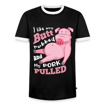i like my butt rubbed and my pork pulled - Männer Kontrast-T-Shirt - Schwarz/Weiß - Vorne - AI Model Female 172 light (172cm) & AI Model Male 178 light (178cm)