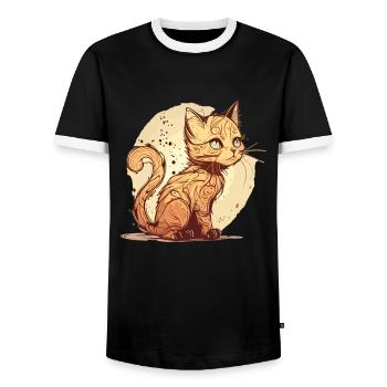 Cat in comic style - Men's Ringer Shirt - black/white - Front - AI Model Female 172 light (172cm) & AI Model Male 178 light (178cm)