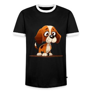 Chien dans le style comique - T-shirt contrasté Homme - noir/blanc - Devant - AI Model Female 172 light (172cm) & AI Model Male 178 light (178cm)