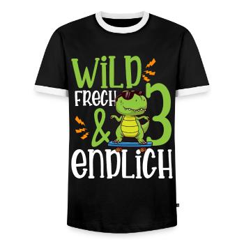 Wild Frech & endlich 3 dritter Geburtstag - Männer Kontrast-T-Shirt - Schwarz/Weiß - Vorne - AI Model Female 172 light (172cm) & AI Model Male 178 light (178cm)