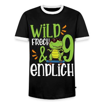 Wild Frech & endlich 9 neunter Geburtstag - Männer Kontrast-T-Shirt - Schwarz/Weiß - Vorne - AI Model Female 172 light (172cm) & AI Model Male 178 light (178cm)