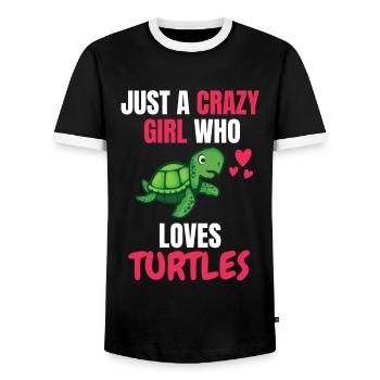 Crazy Girl Ocean Animal Gift Turtle - Men's Ringer Shirt - black/white - Front - AI Model Female 172 light (172cm) & AI Model Male 178 light (178cm)