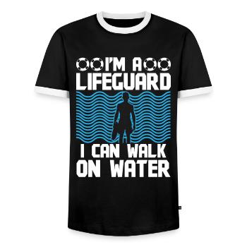 Pool Attendant Lifeguard Walk On Water Lifeguard - Men's Ringer Shirt - black/white - Front - AI Model Female 172 light (172cm) & AI Model Male 178 light (178cm)