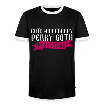 Cute and scary Perky Goth Perfection Goth - Men's Ringer Shirt - black/white - Front - AI Model Female 172 light (172cm) & AI Model Male 178 light (178cm)