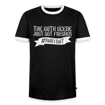 #Babybat - Baby Bat Gothic Goth Grufti Saying - Men's Ringer Shirt - black/white - Front - AI Model Female 172 light (172cm) & AI Model Male 178 light (178cm)