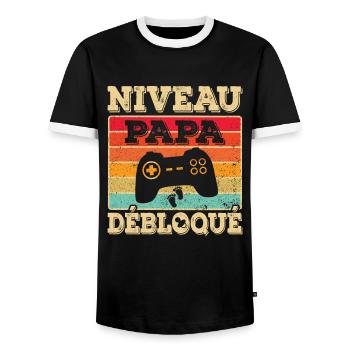 Annonce Grossesse Futur Papa Niveau Papa Débloqué - T-shirt contrasté Homme - noir/blanc - Devant - AI Model Female 172 light (172cm) & AI Model Male 178 light (178cm)
