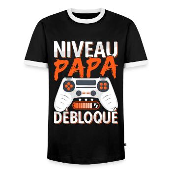 Annonce Grossesse Futur Papa Niveau Papa Débloqué - T-shirt contrasté Homme - noir/blanc - Devant - AI Model Female 172 light (172cm) & AI Model Male 178 light (178cm)