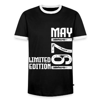 Gift May 1971. Anniversary May 1971. May 1971. - Men's Ringer Shirt - black/white - Front - AI Model Female 172 light (172cm) & AI Model Male 178 light (178cm)
