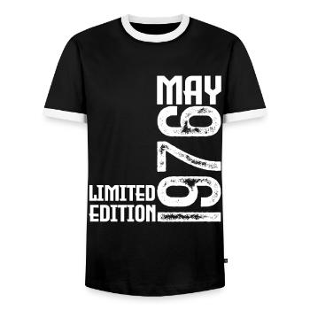 Gift May 1976. Anniversary May 1976. May 1976. - Men's Ringer Shirt - black/white - Front - AI Model Female 172 light (172cm) & AI Model Male 178 light (178cm)