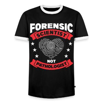 Forensic Scientist Forensic Forensic Science - Men's Ringer Shirt - black/white - Front - AI Model Female 172 light (172cm) & AI Model Male 178 light (178cm)