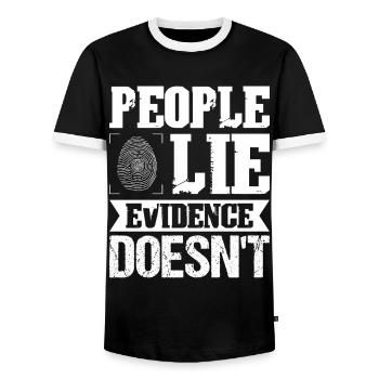 Forensic Scientist Forensic Forensic Science - Men's Ringer Shirt - black/white - Front - AI Model Female 172 light (172cm) & AI Model Male 178 light (178cm)