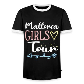 Mallorca Girls Tour - Men's Ringer Shirt - black/white - Front - AI Model Female 172 light (172cm) & AI Model Male 178 light (178cm)